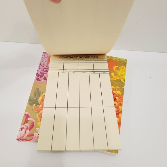 3 VTG Caspari Bridge Score Pads Pink Yellow Floral Gold Tone CLEAN - Picture 3 of 4